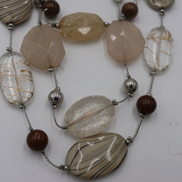 NY Brown Stone Gold Multi-Strand Boho Statement Necklace 90s Y2K Chic - Picture 2 of 7